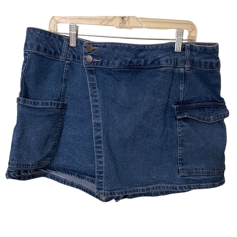 No Boundaries Womens Denim Cargo Skort skirt/shorts Size XXXL (21) stretch